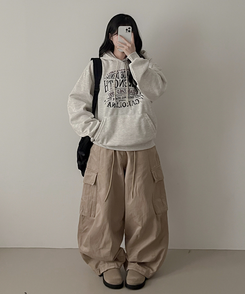 【起毛】ヘリテージレタリングフード OATMEAL