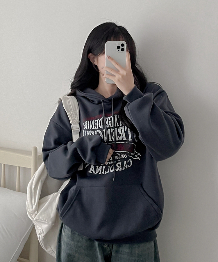 【起毛】ヘリテージレタリングフード CHARCOAL