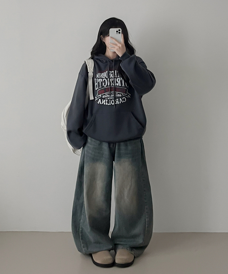 【起毛】ヘリテージレタリングフード CHARCOAL