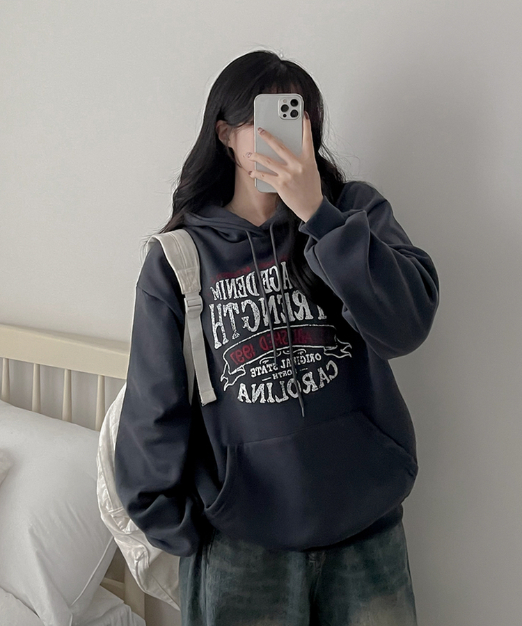 【起毛】ヘリテージレタリングフード CHARCOAL