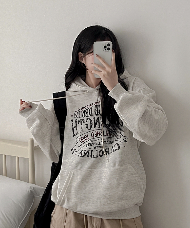 【起毛】ヘリテージレタリングフード OATMEAL