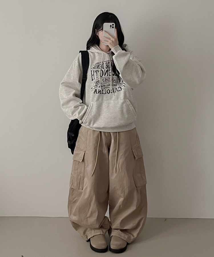 【起毛】ヘリテージレタリングフード OATMEAL