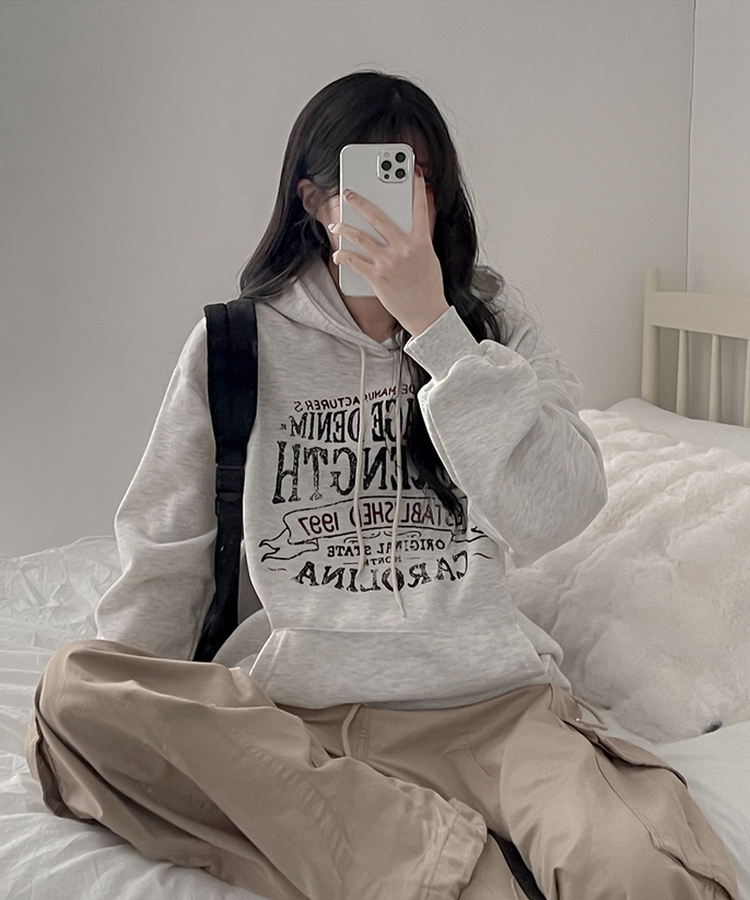 【起毛】ヘリテージレタリングフード OATMEAL