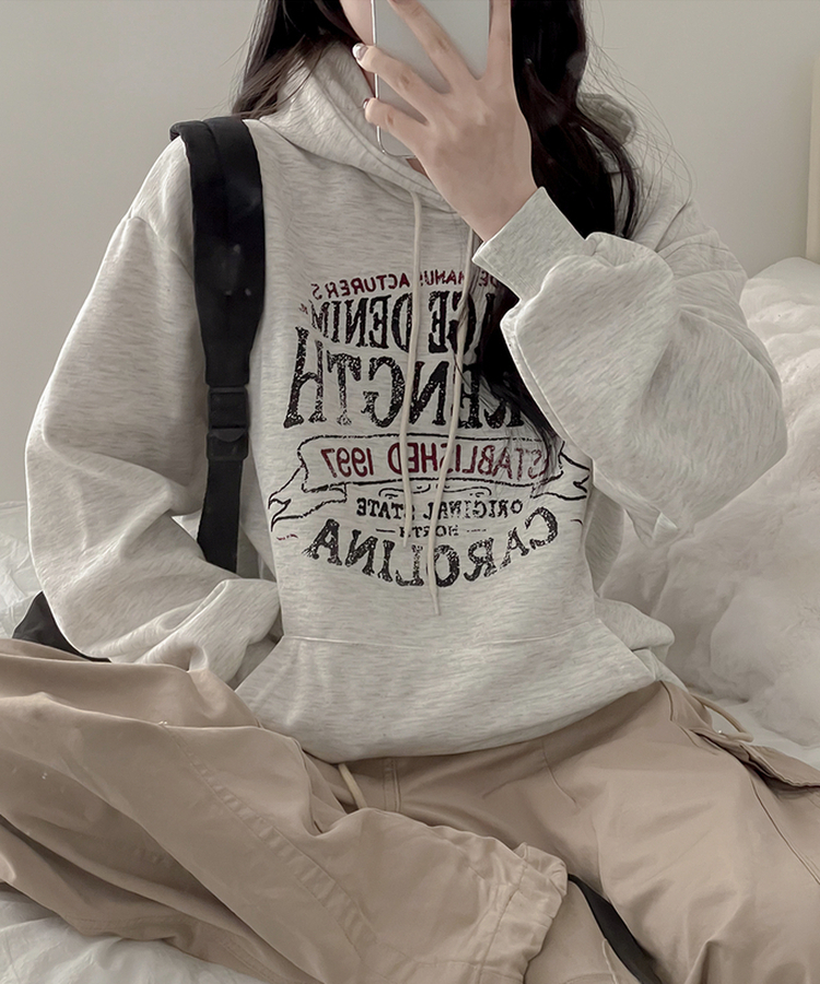 【起毛】ヘリテージレタリングフード OATMEAL