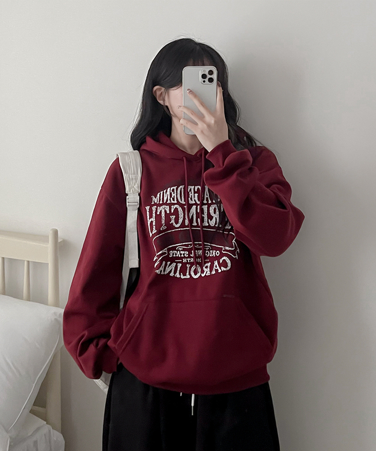 【起毛】ヘリテージレタリングフード WINE