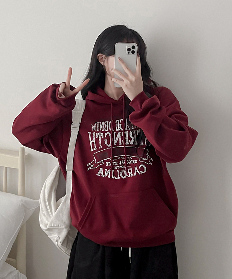 【起毛】ヘリテージレタリングフード WINE