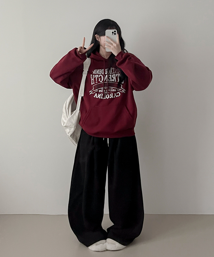 【起毛】ヘリテージレタリングフード WINE