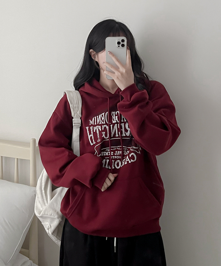 【起毛】ヘリテージレタリングフード WINE