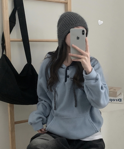 토즈오 버튼 스냅 후드 배색 후리스 소라