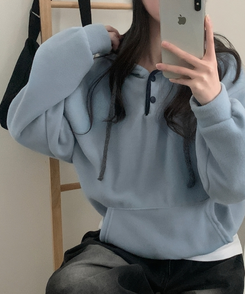 토즈오 버튼 스냅 후드 배색 후리스 소라