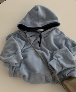 토즈오 버튼 스냅 후드 배색 후리스