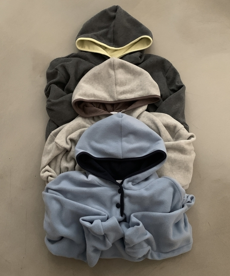 토즈오 버튼 스냅 후드 배색 후리스