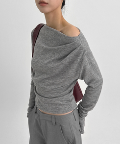 シャーリングワンショルダー長袖Tシャツ LIGHT GRAY