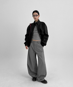 シャーリングワンショルダー長袖Tシャツ LIGHT GRAY