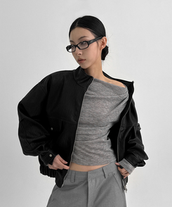 シャーリングワンショルダー長袖Tシャツ LIGHT GRAY