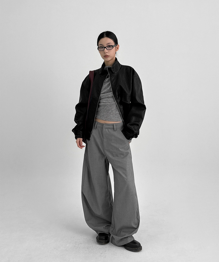 シャーリングワンショルダー長袖Tシャツ LIGHT GRAY