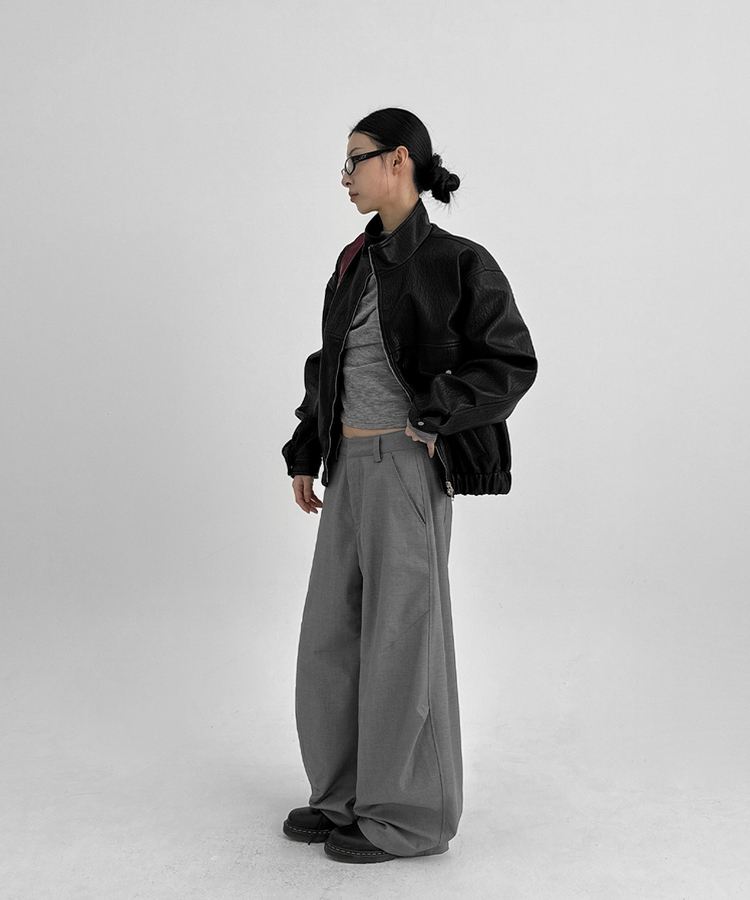 シャーリングワンショルダー長袖Tシャツ LIGHT GRAY