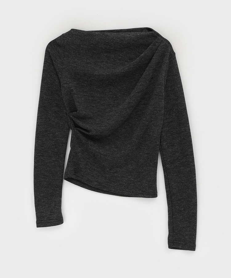 シャーリングワンショルダー長袖Tシャツ