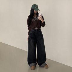 グリッターフードジップアップパーカー BROWN