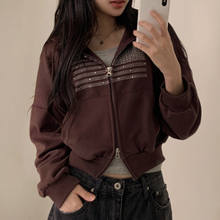 グリッターフードジップアップパーカー BROWN