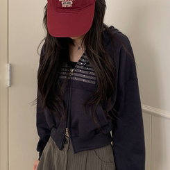 グリッターフードジップアップパーカー NAVY