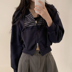 グリッターフードジップアップパーカー NAVY