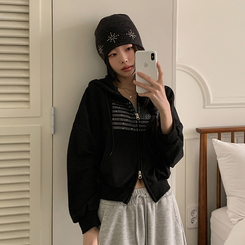 グリッターフードジップアップパーカー BLACK