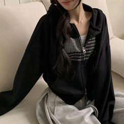 グリッターフードジップアップパーカー BLACK