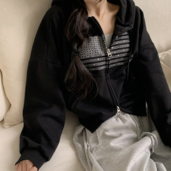 グリッターフードジップアップパーカー BLACK