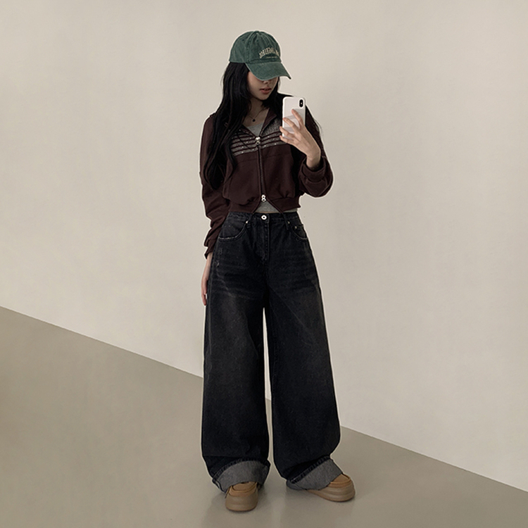 グリッターフードジップアップパーカー BROWN