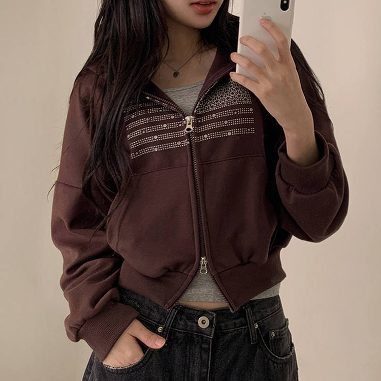 グリッターフードジップアップパーカー BROWN