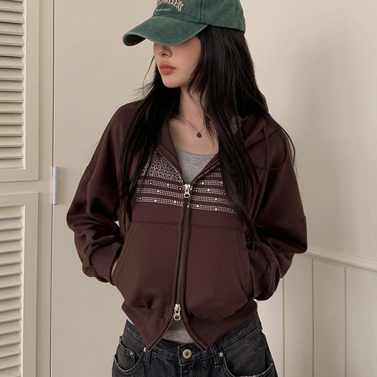 グリッターフードジップアップパーカー BROWN