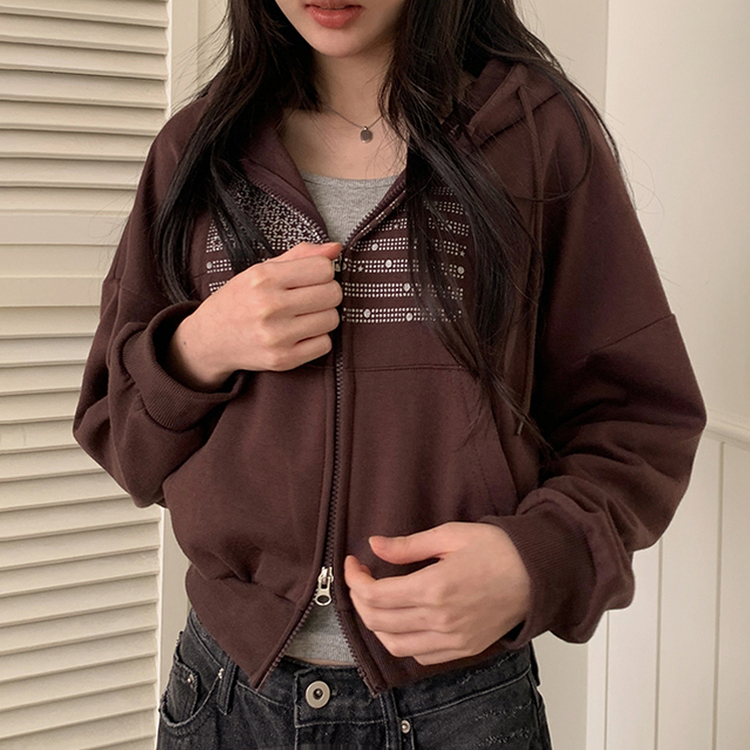 グリッターフードジップアップパーカー BROWN