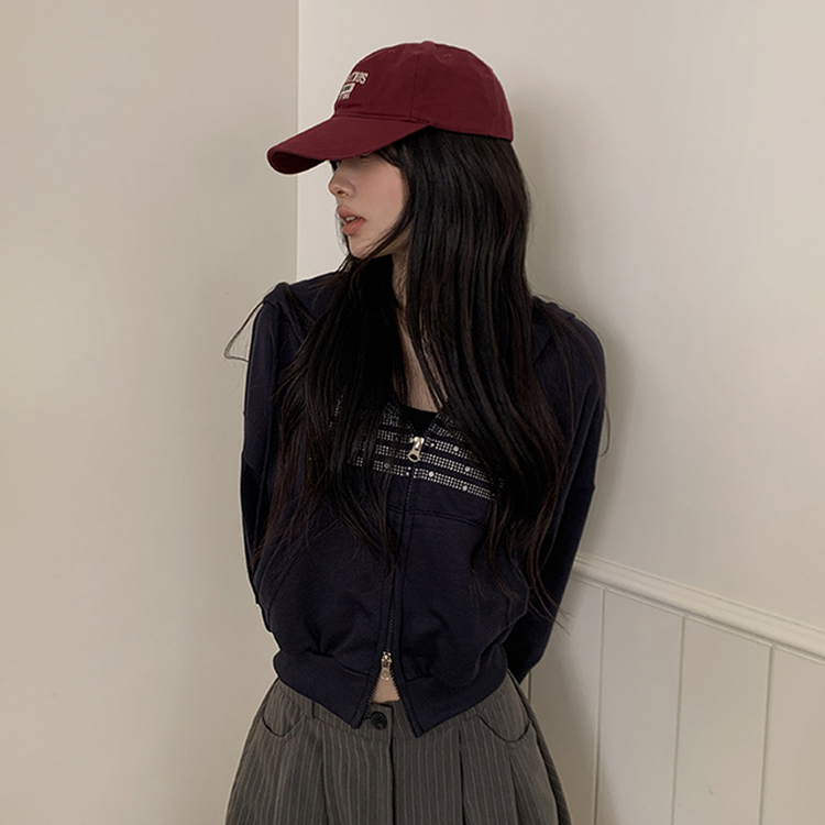 グリッターフードジップアップパーカー NAVY