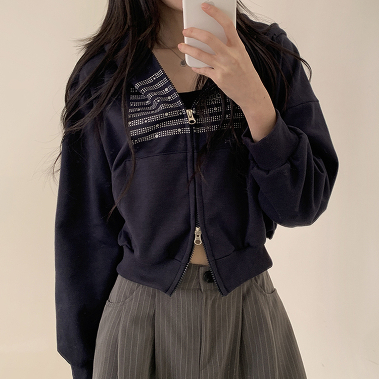 グリッターフードジップアップパーカー NAVY
