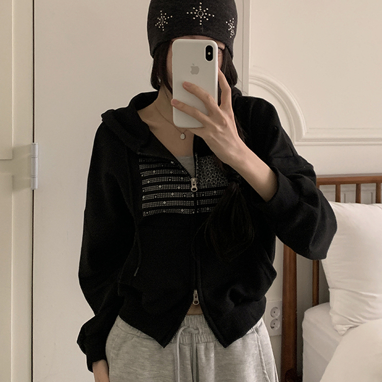 グリッターフードジップアップパーカー BLACK
