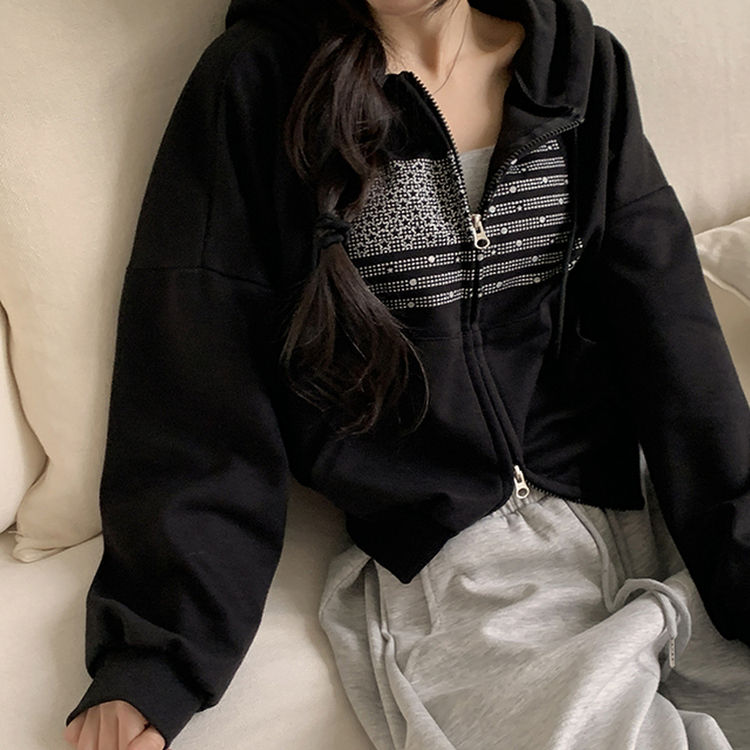 グリッターフードジップアップパーカー BLACK