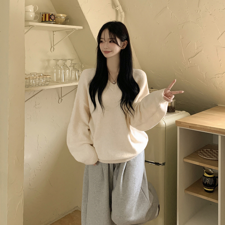 램스울 무지 브이넥 램스울 나그랑 오버핏 울니트 여름쿨톤 소라색니트 딸기우유 빅사이즈 오트베이지