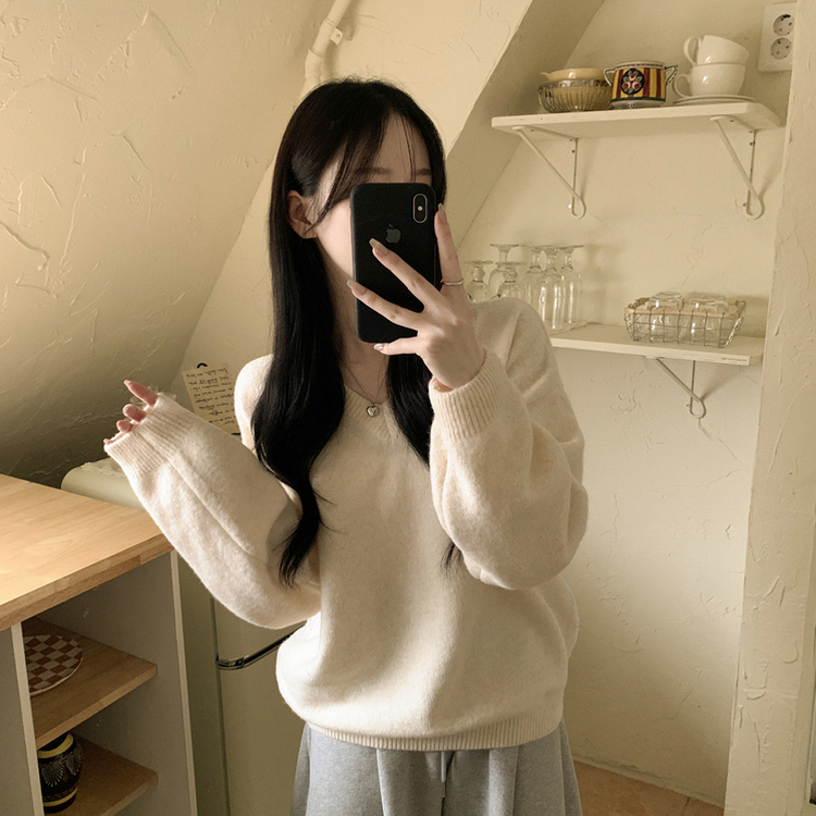 램스울 무지 브이넥 램스울 나그랑 오버핏 울니트 여름쿨톤 소라색니트 딸기우유 빅사이즈 오트베이지