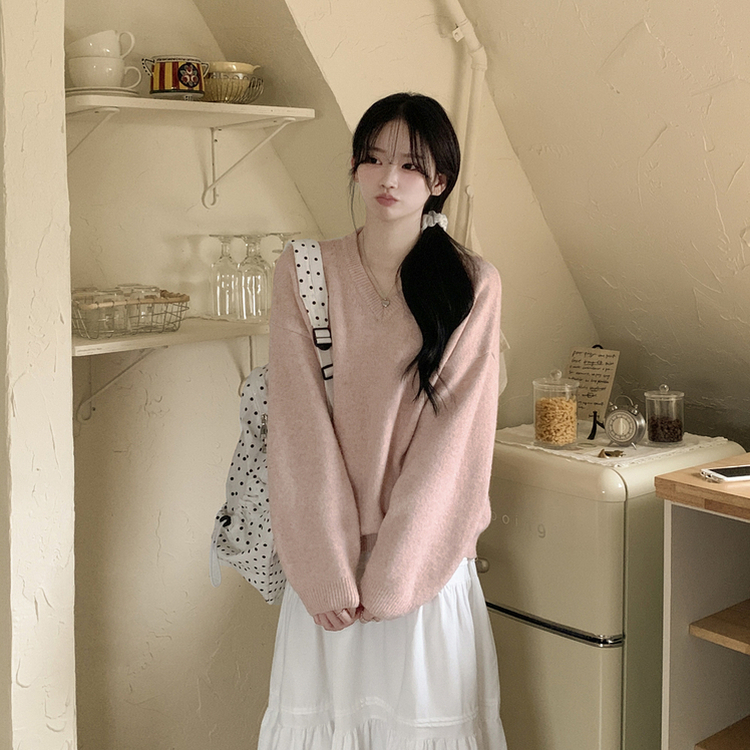 램스울 무지 브이넥 램스울 나그랑 오버핏 울니트 여름쿨톤 소라색니트 딸기우유 빅사이즈 카메오로즈