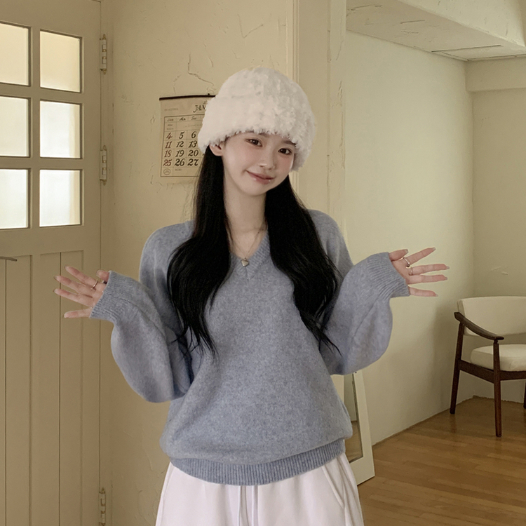 램스울 무지 브이넥 램스울 나그랑 오버핏 울니트 여름쿨톤 소라색니트 딸기우유 빅사이즈 진소라