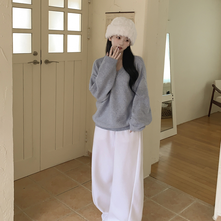 램스울 무지 브이넥 램스울 나그랑 오버핏 울니트 여름쿨톤 소라색니트 딸기우유 빅사이즈 진소라