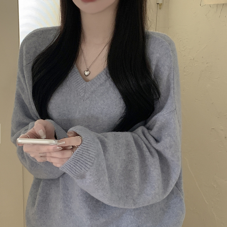 램스울 무지 브이넥 램스울 나그랑 오버핏 울니트 여름쿨톤 소라색니트 딸기우유 빅사이즈 진소라