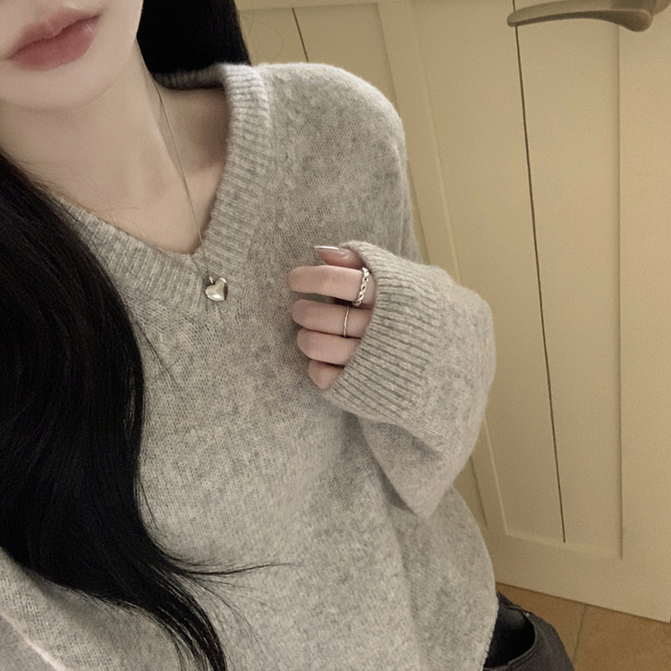 램스울 무지 브이넥 램스울 나그랑 오버핏 울니트 여름쿨톤 소라색니트 딸기우유 빅사이즈 라이트그레이