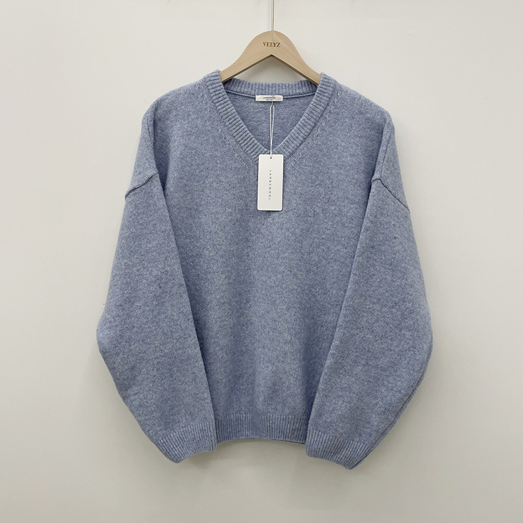 램스울 무지 브이넥 램스울 나그랑 오버핏 울니트 여름쿨톤 소라색니트 딸기우유 빅사이즈