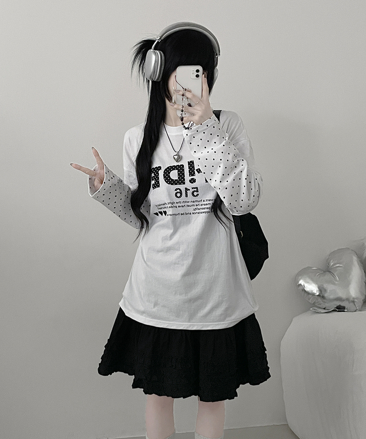 ALD1 シンロン 韓国POPUP レイヤードTシャツ ドットレイヤード長袖Tシャツ｜長袖Tシャツ｜韓国ファッション通販 SONA