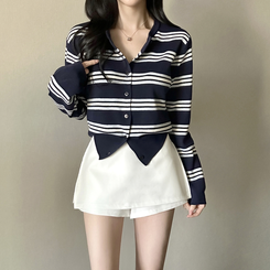 イカラーストライプカーディガン DARK BLUE