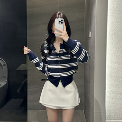 イカラーストライプカーディガン DARK BLUE