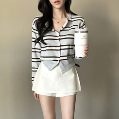 イカラーストライプカーディガン SKY BLUE