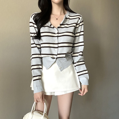 イカラーストライプカーディガン SKY BLUE